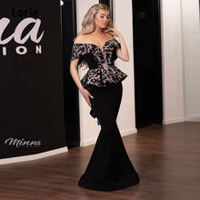 LORIE 2021 Arabic Black Evening Dresses Mermaid Off the Shoulder V-neck Lace Prom Dresses Cheap Pageant Gowns with Back Lacing 2024 - buy cheap