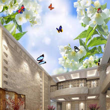 Wellyu personalizado papel de parede 3d bela flor borboleta céu azul nuvem branca teto zenith mural 3d papel de parede pared parparи 2024 - compre barato