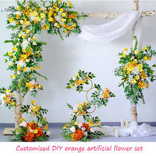 Hilera de flores artificiales de color naranja para decoración, arreglo floral amarillo personalizado para boda, fiesta en casa, evento, accesorios para fotos 2024 - compra barato