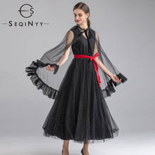 Seqinyy elegante vestido preto 2020 verão primavera novo design de moda feminina manto + colete midi vestido malha cinto vermelho 2024 - compre barato