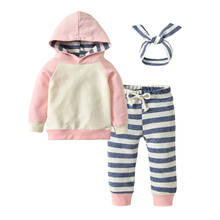 Autumn Baby Girls Clothes Infant Long Sleeve Pink Patchwork Hoodie Tops Sweatsuit Pants Headband Toddler Clothing Outfits Set 2024 - buy cheap