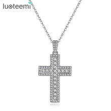 LUOTEEMI Fashion Full Cubic Zircon Cross Necklace for Women White Silver Color Kop Pop Sexy Jewelry Conjunto Gotico Wholesale 2024 - buy cheap