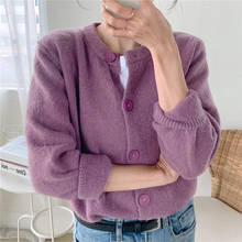 Pure Color Gentle Wind Sweater Cardigan Women's 2020 New Autumn And Winter Short Round Neck Sweater Outer Wear 2024 - buy cheap