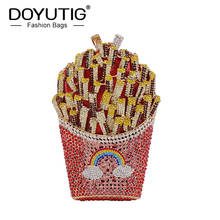 DOYUTIG Colorful Rhinestones French Fries Shape Cluthes For Party Women's Luxury Diamond Metal Cross-Body Bags Evening Bag A251 2024 - buy cheap