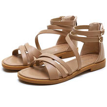 Sandalias de gladiador para mujer, zapatos planos de alta calidad, calzado elegante informal de verano atado cruzado, color negro, albaricoque y marrón 2024 - compra barato