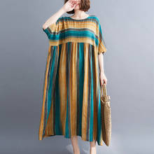 Oversized Striped Ladies Dresses for Women New Fashion Vintage Casual Print Loose Korean Cotton Summer Beach Long Dress 2022 2024 - buy cheap