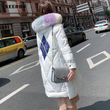 Chaqueta larga con cuello de piel para mujer, abrigo largo con capucha, informal, elegante, para invierno 2024 - compra barato