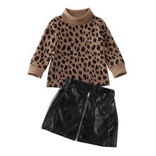 2PCS Spring Toddler Kid Baby Girl Clothes Set 1-5Y Leopard Print Pullover Tops Sweater Leather Mini Skirts Outfit Party Clothing 2024 - buy cheap