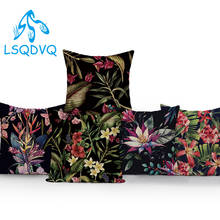 Tropical Plants Leaf Leaves Flower Black Ground Purple Flower Polyester Pillow Cover Decorative Sofa Home Cushion Cover 2024 - buy cheap