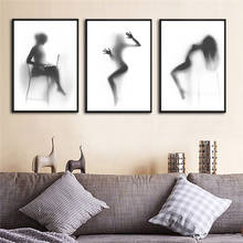 Black and white sexy female wall art painting print poster bathroom wall decoration girl in shower portrait canvas painting 2024 - buy cheap