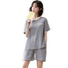 Cotton Sleepwear Grey Letter Print Pajamas Female Suit Cute Pyjamas Women Casual Home Wear Short Sleeve+Shorts Women Clothing 2024 - buy cheap