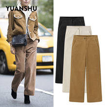 Yuanshu calças femininas vintage de veludo, calças compridas de cintura alta casuais, largas, para outono e inverno 2019, calças femininas soltas plus size 2024 - compre barato