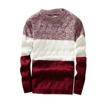 Suéteres elásticos delgados para hombres, Jersey de punto suave con cuello redondo, manga larga, bloque de Color, Patchwork, otoño 2024 - compra barato
