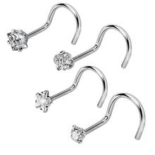 1 conjunto ceative zircon osso nariz parafuso prisioneiro piercing brinco anodizado cobre prata cor nariz anel prong cz nariz jóias venda quente 2024 - compre barato