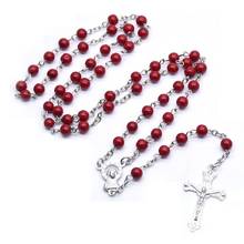 Qiguo-collar largo religioso para mujer, joyería de oración, cuentas de cristal rojas, con forma de cruz, para mujeres 2024 - compra barato