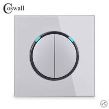 Coswall 2 Gang 2 Way Random Click On / Off Stair Wall Light Switch Switched LED Indicator Pass Through Glass Panel Grey Gray 2024 - buy cheap