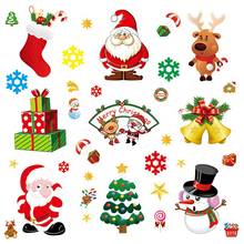 Pegatinas de dibujos animados de navidad para decoración del hogar, adornos de ventana de Papá noel y muñeco de nieve para navidad, Año Nuevo y natal, 2021 2024 - compra barato