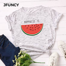 JFUNCY-camisetas de talla grande para mujer, S-5XL de manga corta para mujer, Tops con estampado de verano, camiseta informal 2020 de algodón 2024 - compra barato