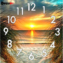 Full Square/Round 5D Drill Diamond Painting Kit With Clock Beach Sea 3D Embroidery Mosaic Cross Stitch Kits Wall Stickers 2024 - buy cheap