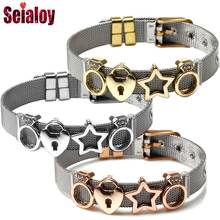 Two-tone Stainless Steel Mesh Heart Lock Charm Watch Belt Bracelets For Women Men Rose Gold Star Crown O Beaded Bracelet Bangle 2024 - buy cheap