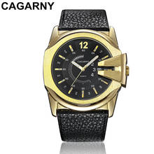 Мужские наручные часы CAGARNY с большим циферблатом, повседневные Аналоговые Кварцевые спортивные часы с кожаным ремешком 6838 2022 - купить недорого