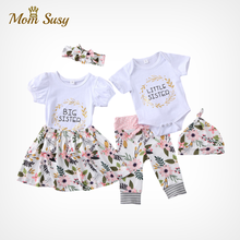 Baby Girl Big Little Sister Matching Clothes Set Newborn Bebe Romper Pant Girl Top Dress Suit 2PCS Summer Short Sleeve Clothing 2024 - buy cheap