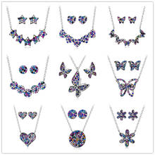 Colorful Zircon Earrings Necklace Jewelry Set 925 Silver Heart Butterfly Star Flower Pendant Necklace Chocker bijoux femme 2020 2024 - buy cheap