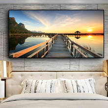 Carteles e impresiones de paisaje de Lago de madera, puente de atardeceres, lienzo, pintura, Cuadros, pared escandinava, imagen artística para sala de estar 2024 - compra barato