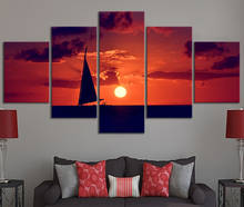 Home Decor Modular Canvas Picture 5 Piece The Sailboat Sunset HD Natural Scenery Painting Poster Canvas Painting Wholesale 2024 - buy cheap