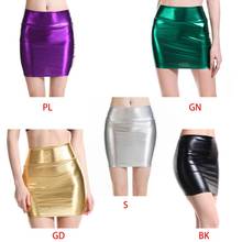 Womens glitter líquido metálico wetlook falso couro bodycon lápis mini saia 2024 - compre barato