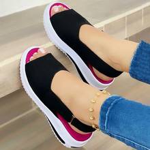 Women's Sandals Summer Beach Casual Shoes Platform Peep Toe Sandals Chunky Heels Ladies Sandals Slip On Buckle Flats for Women 2024 - buy cheap