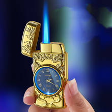 Reloj con linterna LED para hombre, lujoso encendedor de Metal a prueba de viento, encendedor de cigarrillos, Gas butano, dispositivo inflable para regalo 2024 - compra barato