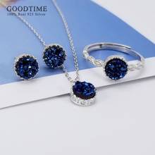 Luxury Women Jewelry Set Pure 925 Sterling Silver Round Navy Blue Zircon Necklace Earrings Ring Crystal Set Gift For Girlfriend 2024 - buy cheap
