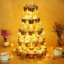 Suporte para bolo de 5 camadas, porta-cupcake com cordão de luz de led, suporte de exposição acrílico para cupcake, decoração de festa de casamento, ferramenta de bolo 2024 - compre barato