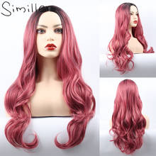 Similler Women Long Wavy Synthetic Wigs for Cosplay Daily Use Black Root Burg Ombre Wig Heat Resistance Central Part 2024 - купить недорого