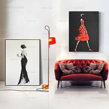 Wall Art Pictures Fashion Beautiful Girl Posters and Prints Red and Black Creative Nordic Figure Canvas Painting for Living Room 2024 - buy cheap
