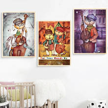 Vintag violoncelo artista músico gato nórdico posters e cópias da arte da parede quadros parede lona para sala de estar decoração casa 2024 - compre barato