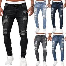 2021 Men's Jeans Ripped Skinny Hole Trousers Stretch Slim Denim Pants Large Size Hip Hop Black Blue Casual Jogging Jeans for Men 2024 - buy cheap