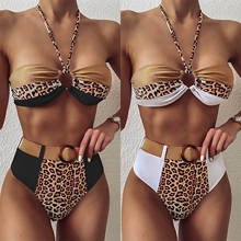 Sexy Swimsuit Women's Swimwear Push Up Bikini 2021 Sexy Bathing Suit Leopard Halter Bandage Split Beachwear Swim Топик Женский 2024 - buy cheap
