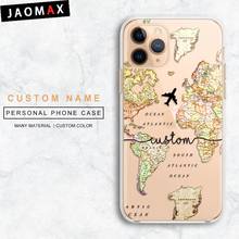 Jaomax-funda de teléfono personalizada con nombre, carcasa suave y transparente con mapa del mundo para iPhone 12 11 Pro max 6s Plus Xs Max 7 8Plus Se2020 XR 2024 - compra barato