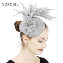 Beige Flower Fascinator Hats Vintage Race Wedding Headpiece Gray Fedora Cocktail Tea Party Church Hats Hair Clips Accessories 2024 - buy cheap