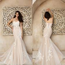 Fashion Mermaid Wedding Dresses Sweetheart Lace Appliques Bridal Gowns Lace-up Back Sweep Train Beach Wedding Dress Vestidos 2024 - buy cheap