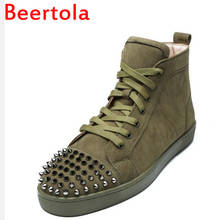 Brand Beertola Leisure Stylish Shoes Flock Army Green Men Rivet Sneakers Casual Round Toe Lace-up High Top Man Shoes Big Size 2024 - buy cheap