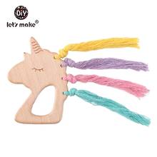 Let's Make Baby Wooden Teether Ring Colorful Cotton Wooden Unicorn Teething For New Born Toys Play Gym Accessories Diy Teethers 2024 - buy cheap