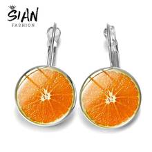 SIAN Fresh Orange Lemon Girls Earrings Lovely Temperament Cherry Grapefruit Art Glass Photo Dangle Earring Cartoon Fruit Jewelry 2024 - buy cheap