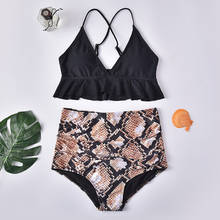 # Z35 roupa de banho feminina com estampa de cobra, nova moda praia de cintura alta com babados 2024 - compre barato