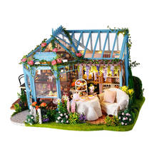 Conjunto de casa de bonecas em miniatura para chá, com mobília, luz de led, presente artesanal 2024 - compre barato