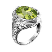 Szjinao anéis de prata esterlina feminino chunky vintage anel punk pedra preciosa grande verde peridot forma oval jóias femininas único 2024 - compre barato