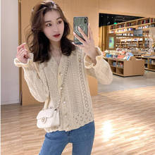 Women 2020 Summer Vintage Hollow Out Knit Cardigan Female Long Sleeve Solid Color Sweater Ladies Casual Chic Cardigans Coat G173 2024 - buy cheap