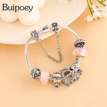 Buipoey Silver Color Crown Carriage Charm Bracelets For Women Original Flower Basket Boys Girls Beaded Bracelet & Bangle Jewelry 2024 - buy cheap